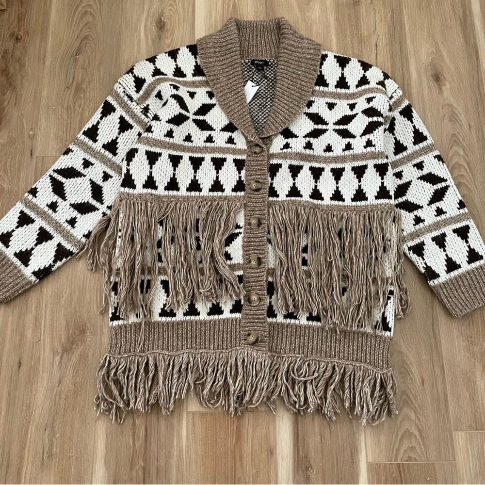Nasty Gal Oversized Nordic Pattern Fringe Cardigan L